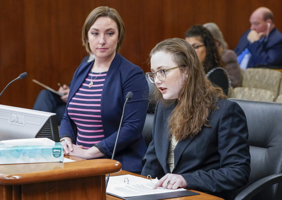 Amara Strande testifies before Minnesota lawmakers to support a ban on PFAS in children’s products.
Andrew VonBank/Minnesota House Information Office
